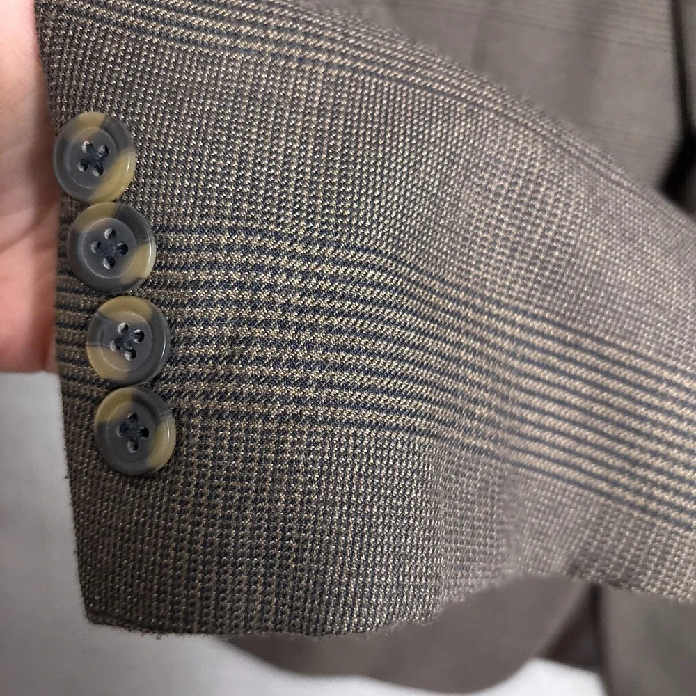 Andrew Fezza Sport Coat 44L Brown Glen Check Plaid Cary Blazer‎ Jacket Classic